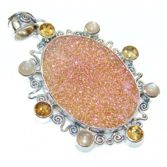 Excellent Design Of Pink Druzy Sterling Silver Pendant