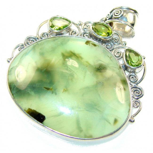 Amazing Green Moss Prehnite Sterling Silver Pendant