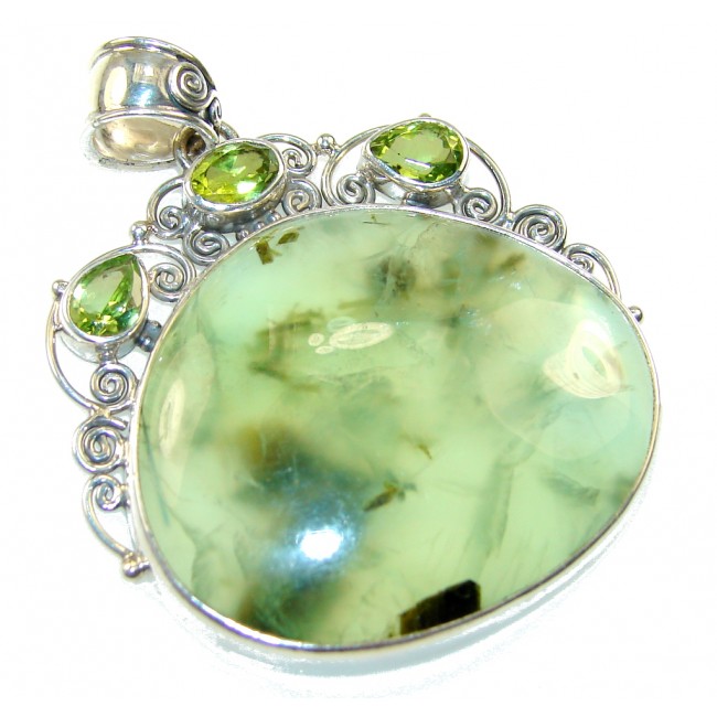 Amazing Green Moss Prehnite Sterling Silver Pendant