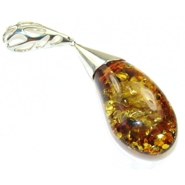 Shocking Beauty Natural Polish Amber Sterling Silver Pendant