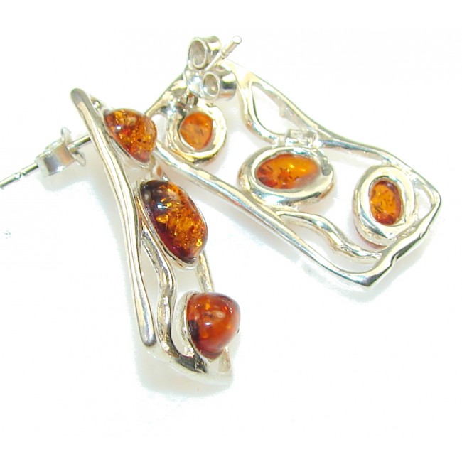 Vintage Design!! Russian Amber Sterling Silver Earrings