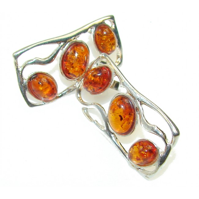 Vintage Design!! Russian Amber Sterling Silver Earrings