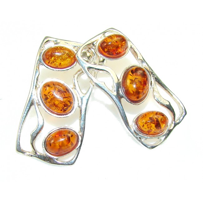 Vintage Design!! Russian Amber Sterling Silver Earrings