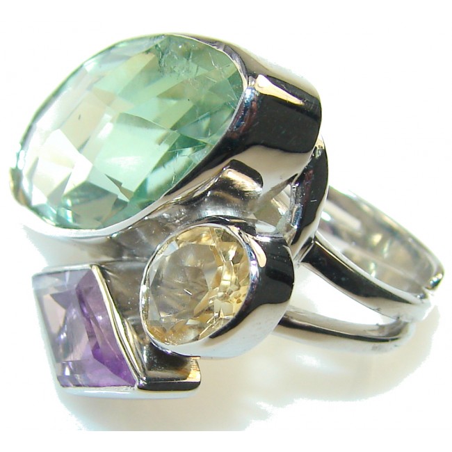 Green Ivy!! Green Amethyst Sterling Silver ring s. 6 3/4 - Adjustable