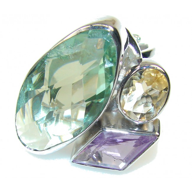 Green Ivy!! Green Amethyst Sterling Silver ring s. 6 3/4 - Adjustable