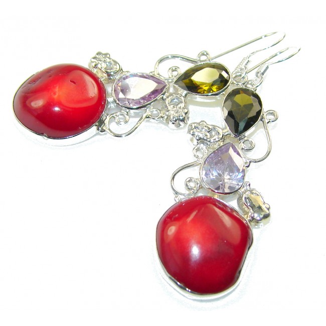 Precious Red Fossilized Coral Sterling Silver earrings