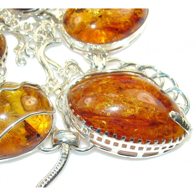 Beautiful Design!! Fabulous Polish Amber Sterling Silver necklace