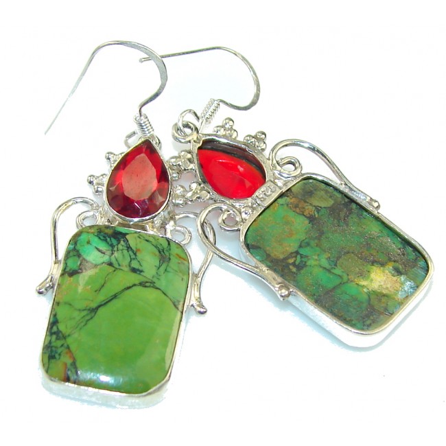 Trendy! Green Turquoise Sterling Silver earrings