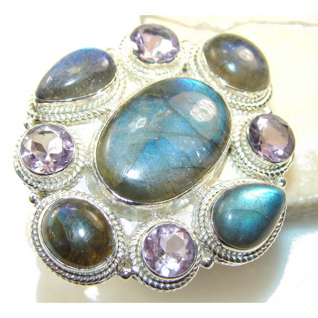 Big!! Stylish Blue Labradorite Sterling Silver Ring s. 12 1/2