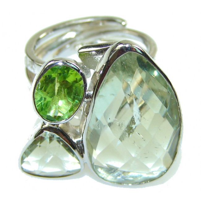 Delicate Green Amethyst Sterling Silver ring s. 6 3/4 - Adjustable