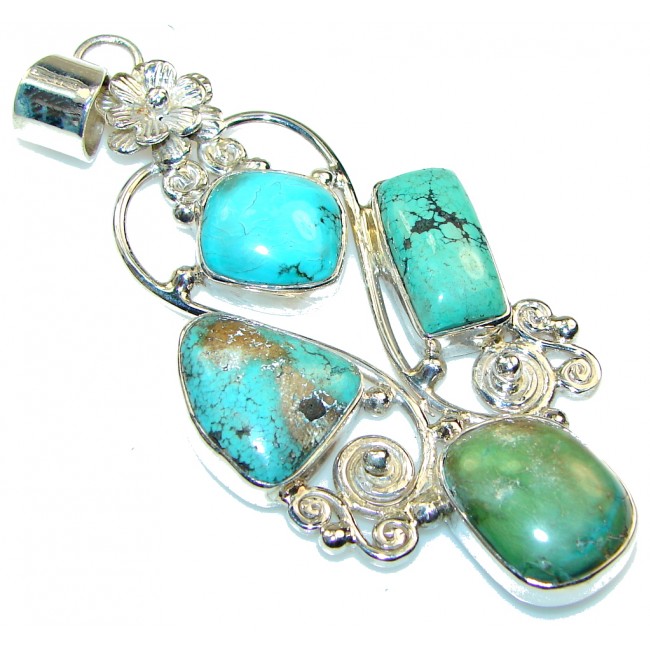 Large!! Multicolor Turquoise Sterling Silver Pendant