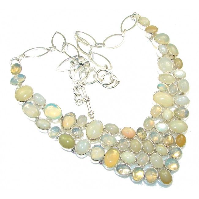 Large! Incredible Design Opalite Sterling Silver Necklace