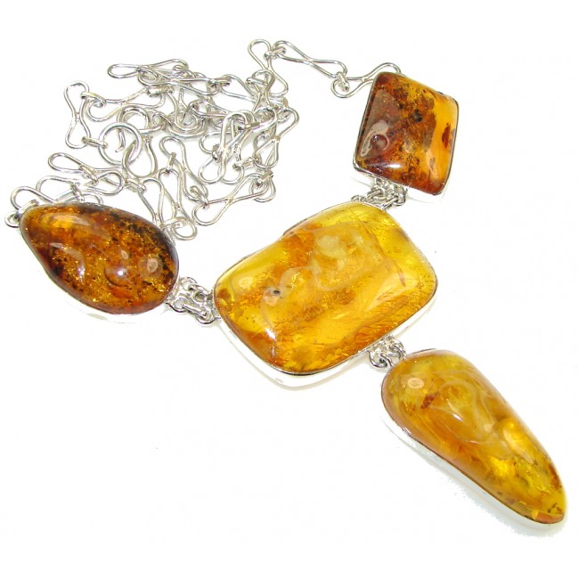 Fashion! Natural Polish Amber Sterling Silver necklace