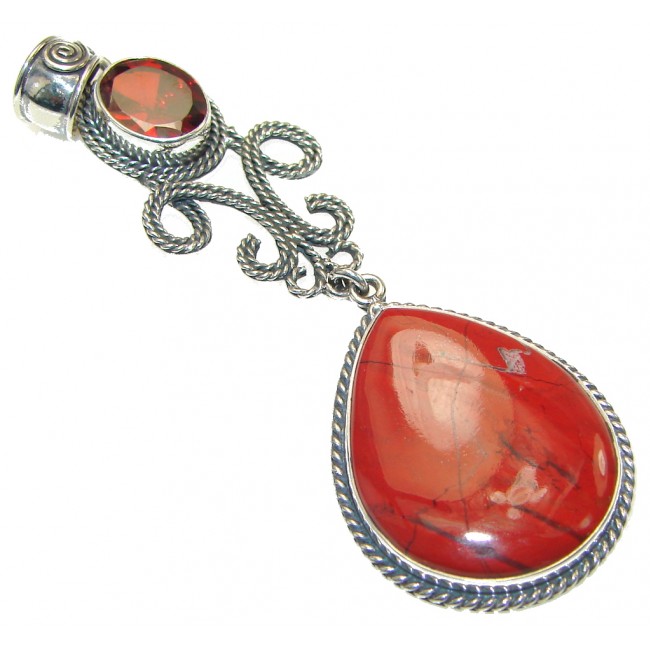 Big! Exotic Red Jasper Sterling Silver Pendant