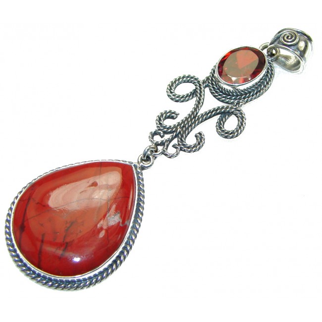 Big! Exotic Red Jasper Sterling Silver Pendant