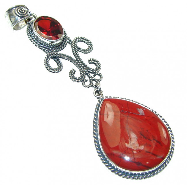 Big! Exotic Red Jasper Sterling Silver Pendant