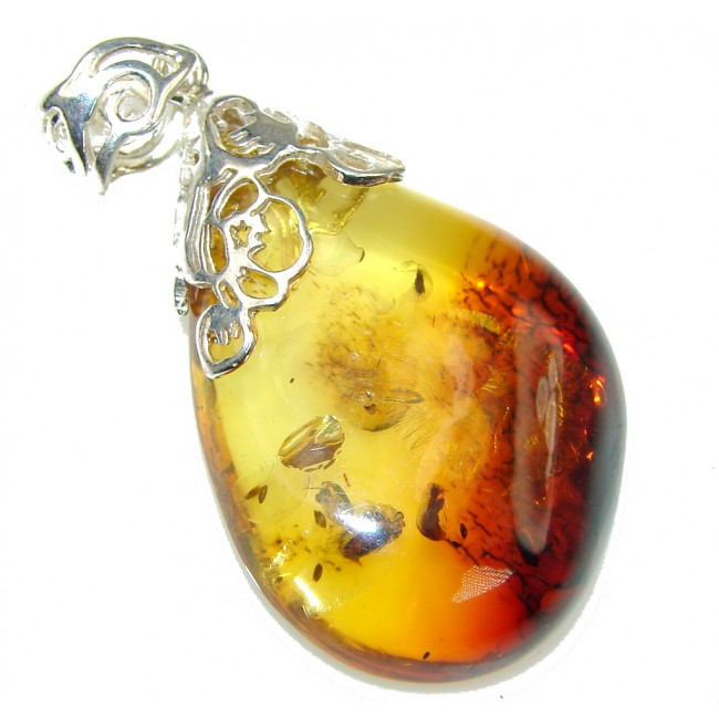 Natural Baltic Polish Amber Sterling Silver Pendant