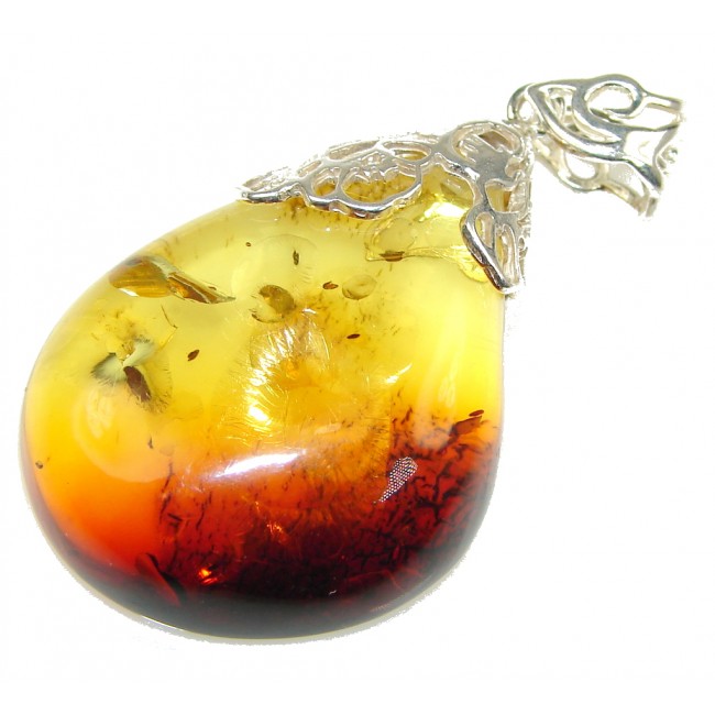 Natural Baltic Polish Amber Sterling Silver Pendant