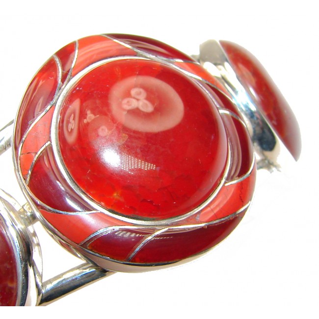 Beautiful! Mexican Fire Agate Sterling Silver Bracelet / Cuff