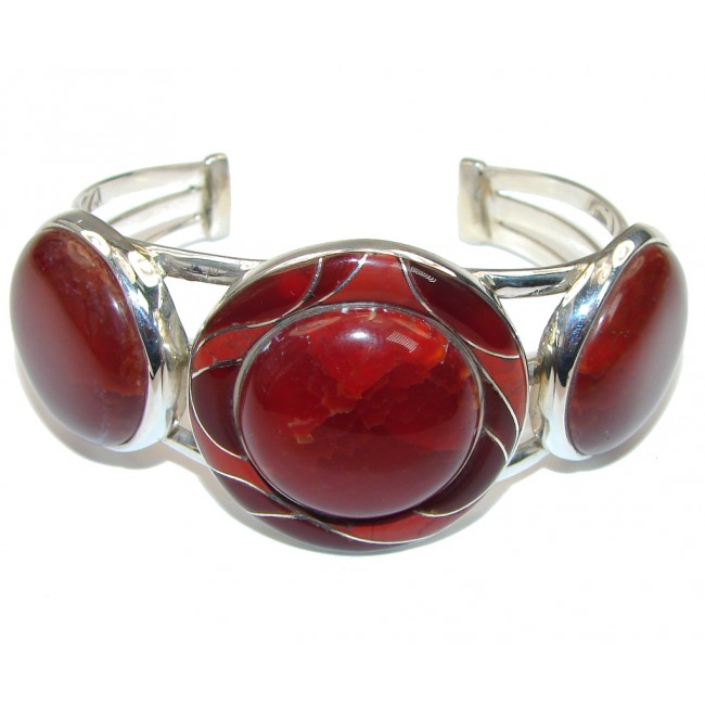 Beautiful! Mexican Fire Agate Sterling Silver Bracelet / Cuff