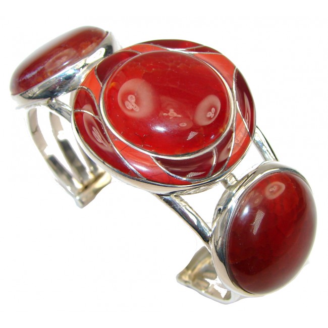 Beautiful! Mexican Fire Agate Sterling Silver Bracelet / Cuff