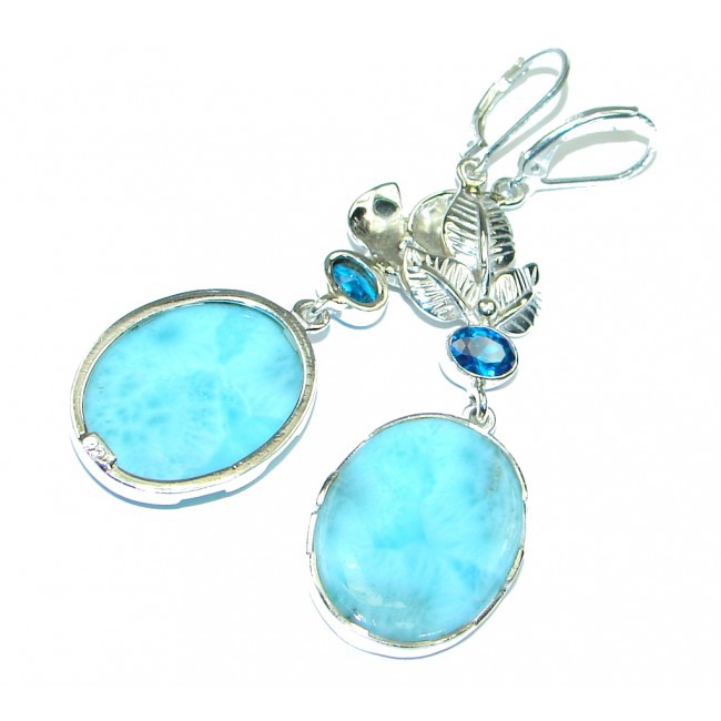 Natural Beauty Blue Larimar Sterling Silver earrings / Long