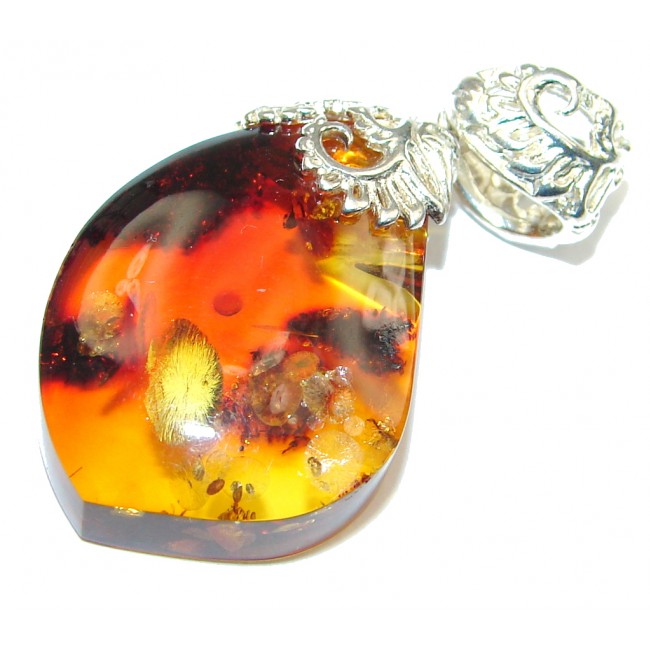 Natural Baltic Polish Amber Sterling Silver Pendant