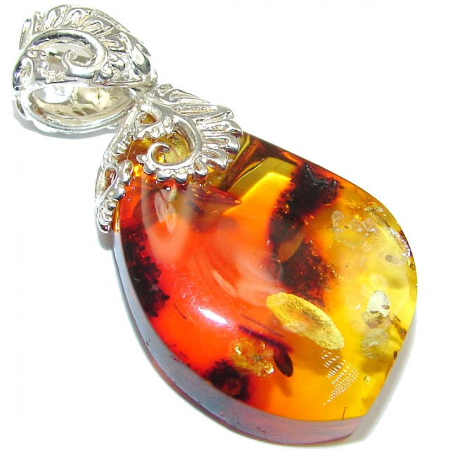 Natural Baltic Polish Amber Sterling Silver Pendant