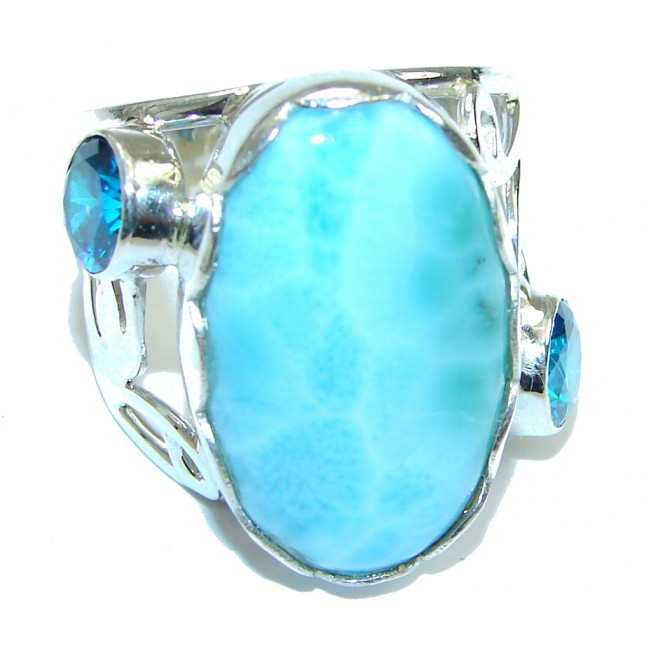 Beautiful Style! AAA Blue Larimar Sterling Silver Ring s. 8 1/4