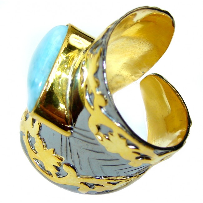 Excellent Design AAA Blue Larimar Gold Plated Sterling Silver Ring s. 9 adjustable