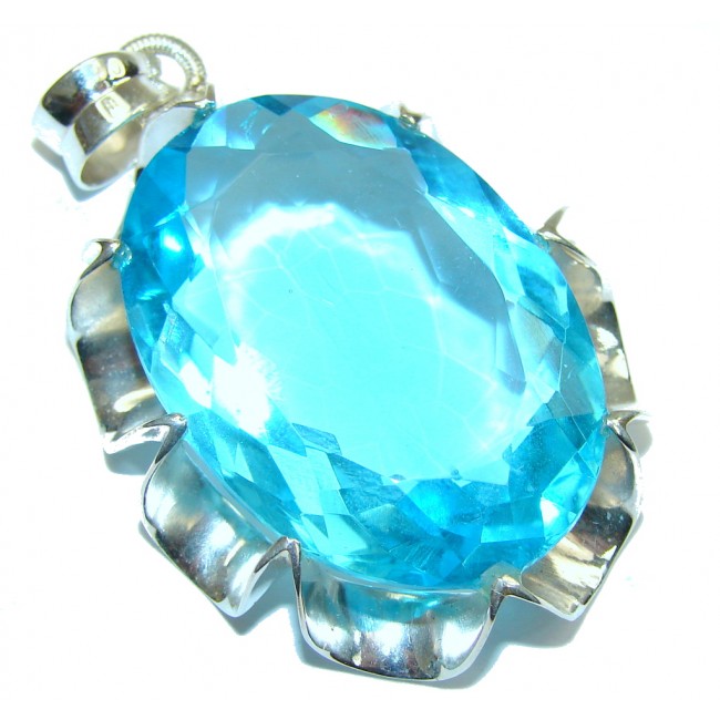 Caribbean Sea! Created Blue Topaz Sterling Silver Pendant