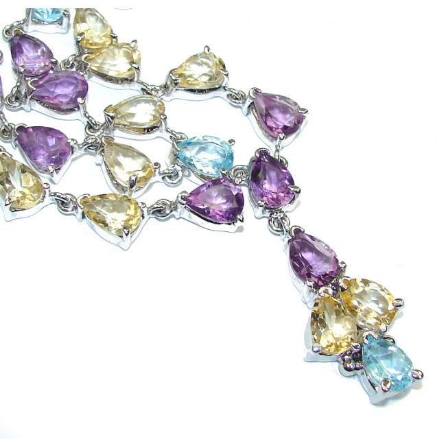 Stunning Genuine AAA Amethyst & Swiss Blue Topaz & Citrine Sterling Silver necklace