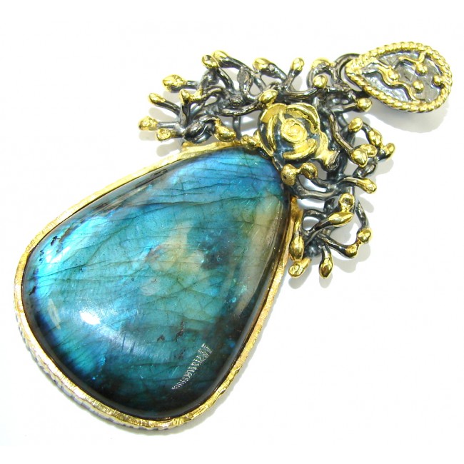 Exclusive AAA Blue Labradorite Rhodium Plated Gold Plated Sterling Silver Pendant