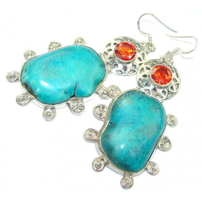 Large! Vintage Style Blue Turquoise Sterling Silver earrings