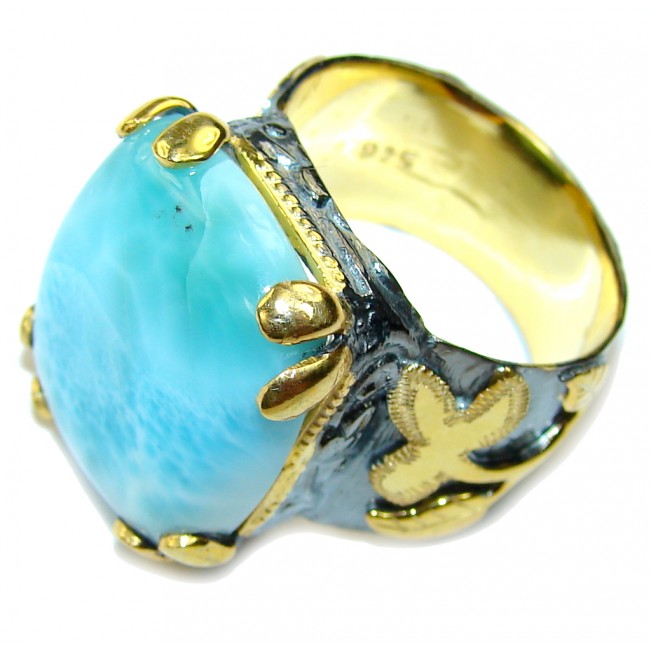 Exotic Style! AAA Blue Larimar, Gold Plated, Rhodium Plated Sterling Silver Ring s. 8 1/4