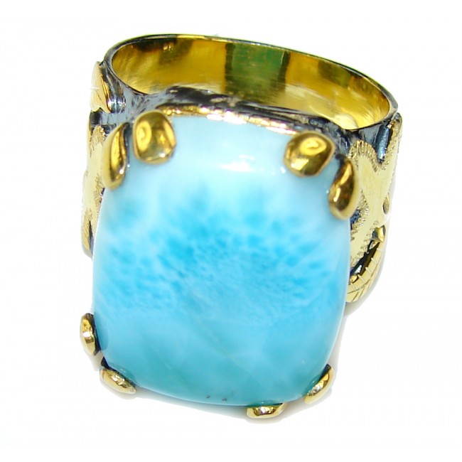 Exotic Style! AAA Blue Larimar, Gold Plated, Rhodium Plated Sterling Silver Ring s. 8 1/4