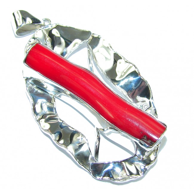 Lovely Red Fossilized Coral Sterling Silver pendant