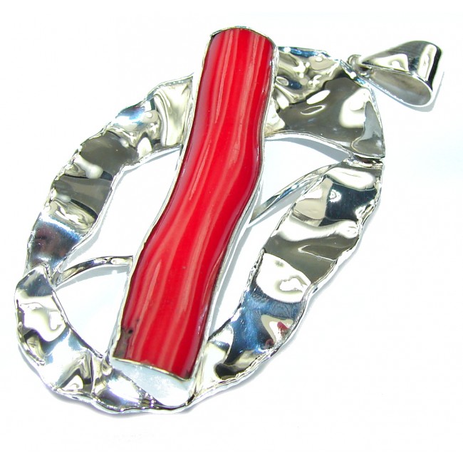 Lovely Red Fossilized Coral Sterling Silver pendant