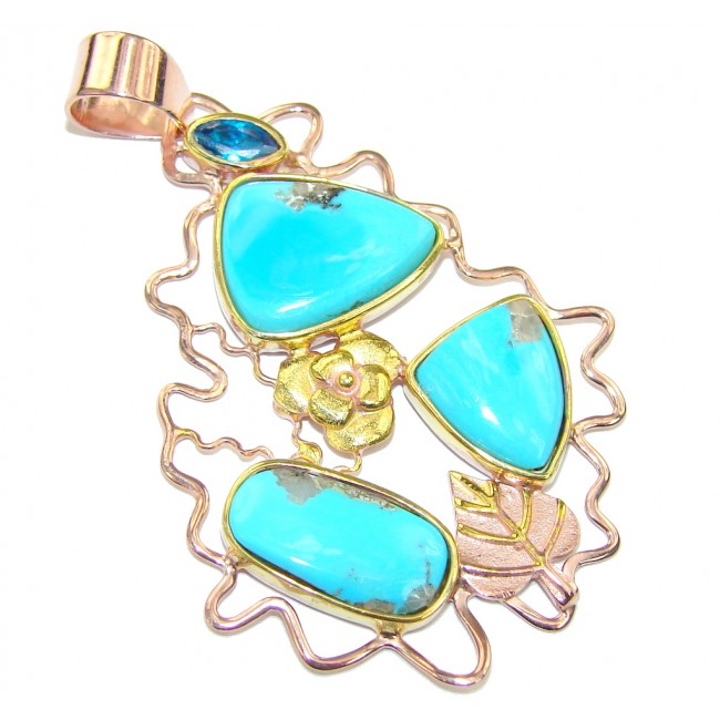 Sleeping Beauty AAA Blue Turquoise Rose Gold Plated Sterling Silver ...