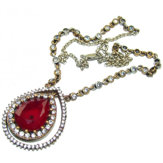 Victorian Style! Red Ruby & White Topaz Sterling Silver necklace