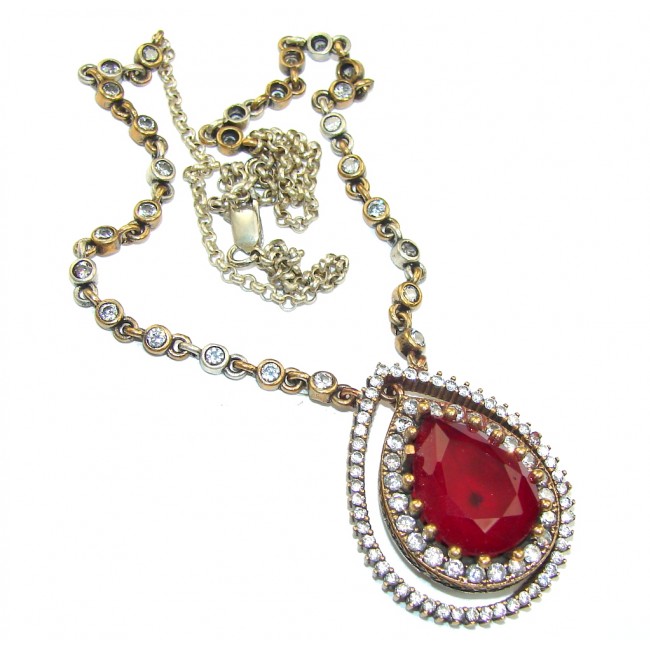 Victorian Style! Red Ruby & White Topaz Sterling Silver necklace