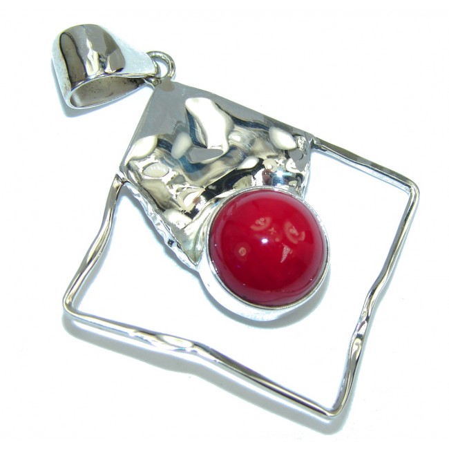 Modern Red Fossilized Coral Sterling Silver pendant