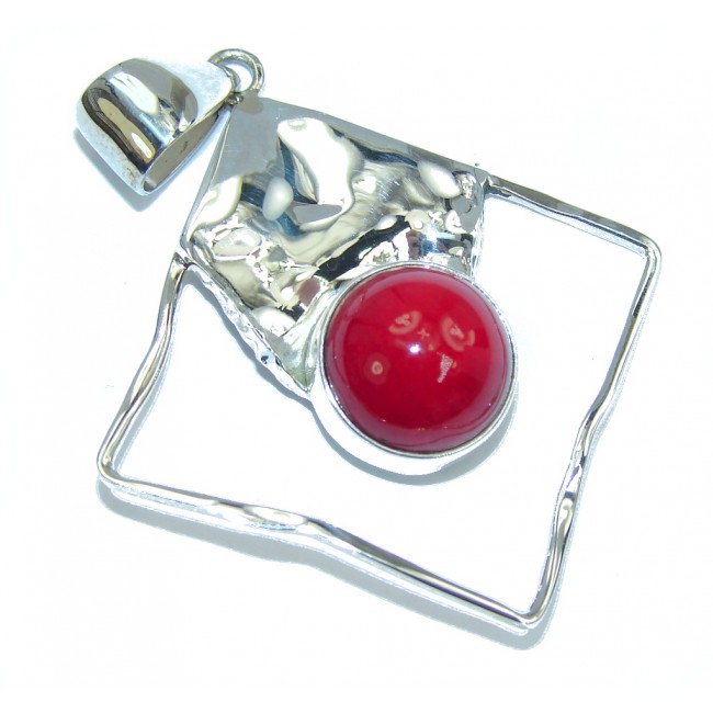 Modern Red Fossilized Coral Sterling Silver pendant