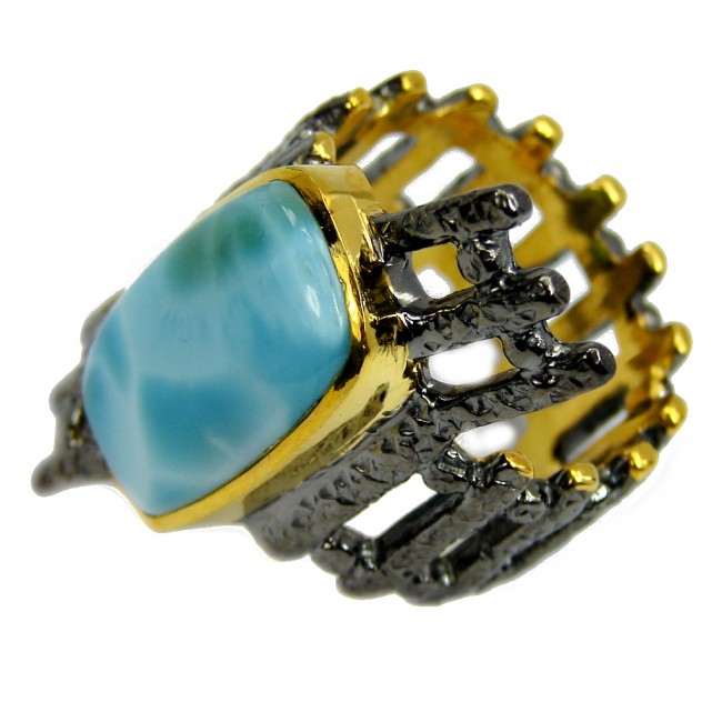 AAA Blue Larimar, Gold Plated, Rhodium Plated Sterling Silver Ring s. 9 1/4