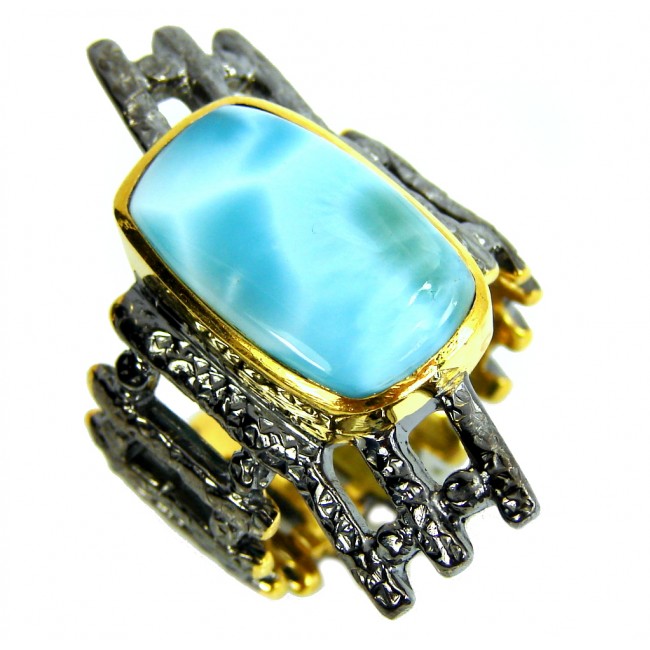 AAA Blue Larimar, Gold Plated, Rhodium Plated Sterling Silver Ring s. 9 1/4