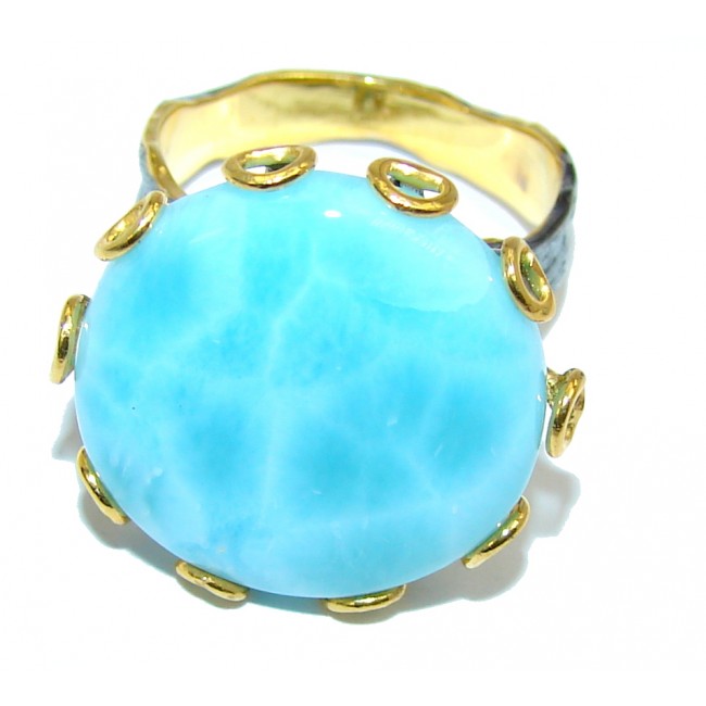 AAA Blue Larimar, Gold Plated, Rhodium Plated Sterling Silver Ring s. 79 1/4