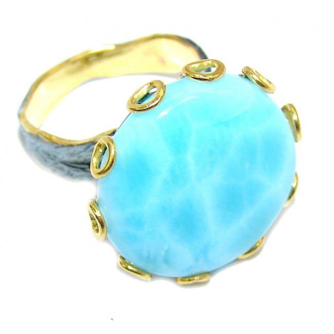 AAA Blue Larimar, Gold Plated, Rhodium Plated Sterling Silver Ring s. 79 1/4