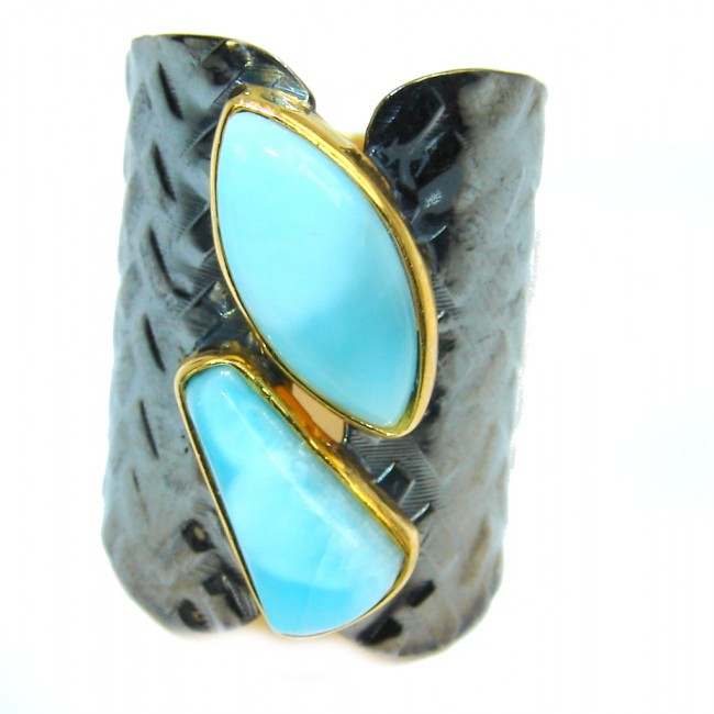 AAA Blue Larimar, Gold Rhodium Plated Sterling Silver Ring s. 7 1/2