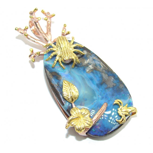 Beautiful AAA+ Australian Boulder Opal, Rose & Gold Plated Sterling Silver Pendant