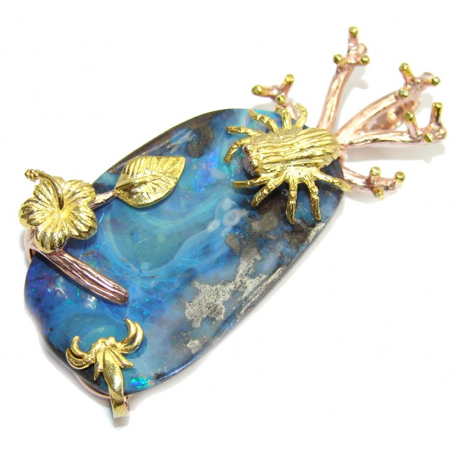 Beautiful AAA+ Australian Boulder Opal, Rose & Gold Plated Sterling Silver Pendant